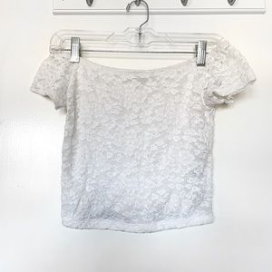 White lace off the shoulder crop top